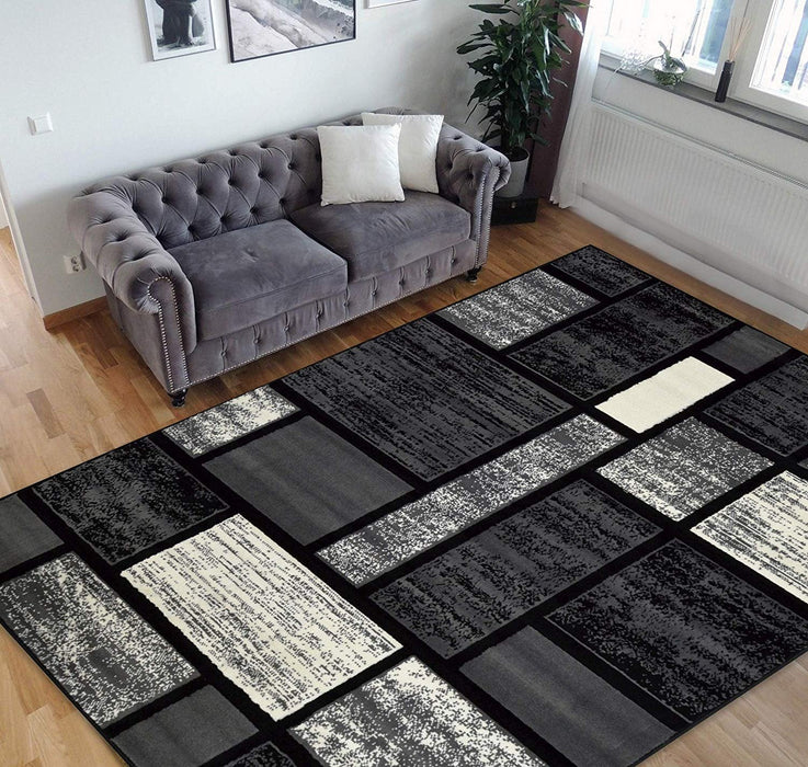 Square Pattern Area Rug Geometric Contemporary Black & Grey