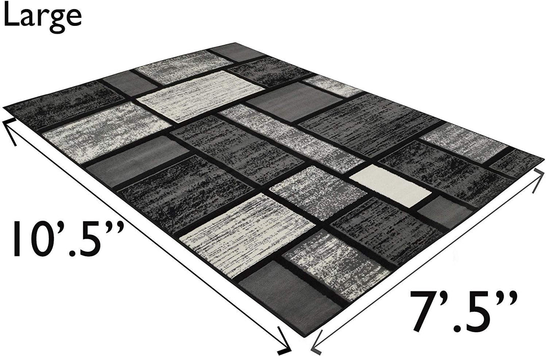 Square Pattern Area Rug Geometric Contemporary Black & Grey