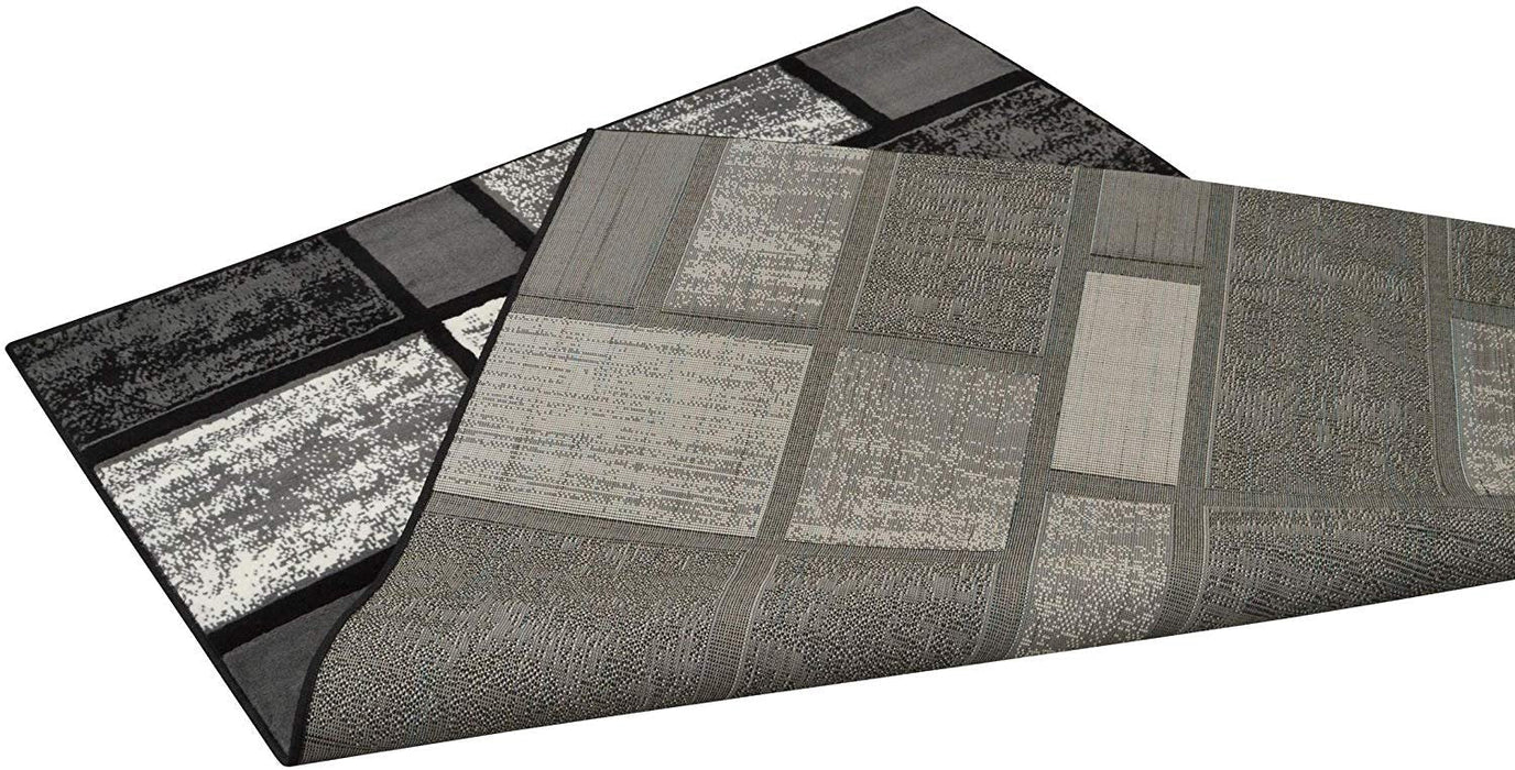 Square Pattern Area Rug Geometric Contemporary Black & Grey