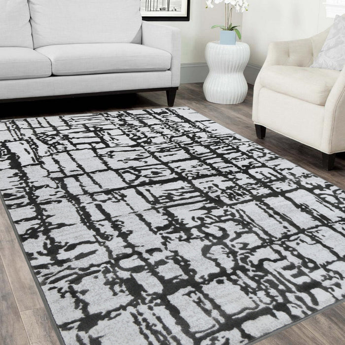 Rugs Bohemian Ultra-Soft, Easy Clean, Abstract, Bone Black and White 02