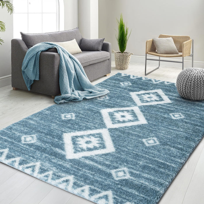 HR Ultra-Soft Shaggy Area Rug with Southwestern Diamond Pattern – Chocolate Brown and White, Plush 1-Inch Pile, Easy Clean, Quick Crease Recovery – Ideal for Living Room