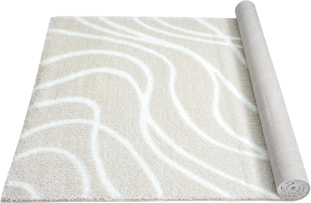 HR Plush Wave-Patterned Shag Rug 1-Inch Thick Soft High Pile, Stain-Resistant Carpet for Living Room #26223