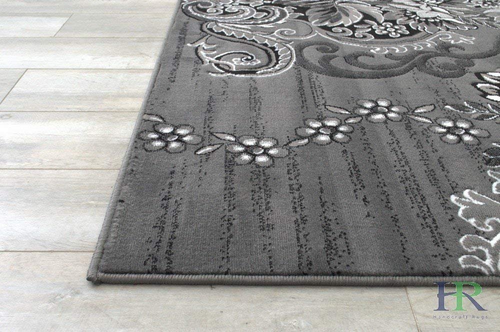 Grey/Silver/Black/Abstract Area Rug Modern Contemporary Floral and Swirlls Design Pattern