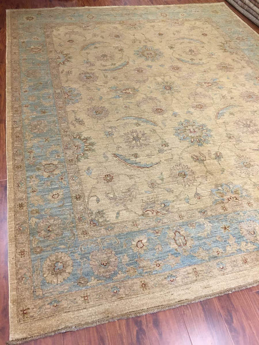 Hand Knotted Pakistani Rug-Ziegler-Sky Blue/Beige/Multi-(10.1 by 8 Feet)