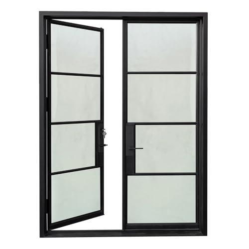 HR Matte Black French Iron Steel Door with Handle and Locks, Left Inswing, Elegant Entrance Door for Home and Office 72 x 96