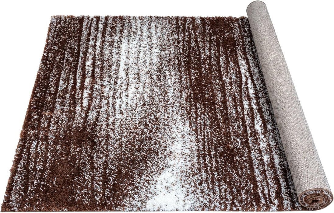 HR Luxurious Beige Shaggy Rug with Deep Pile - Soft Plush Texture, Abstract Pattern, Durable & Comfortable #26228