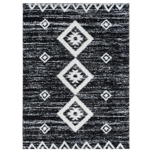 HR Ultra-Soft Shaggy Area Rug with Southwestern Diamond Pattern – Chocolate Brown and White, Plush 1-Inch Pile, Easy Clean, Quick Crease Recovery – Ideal for Living Room