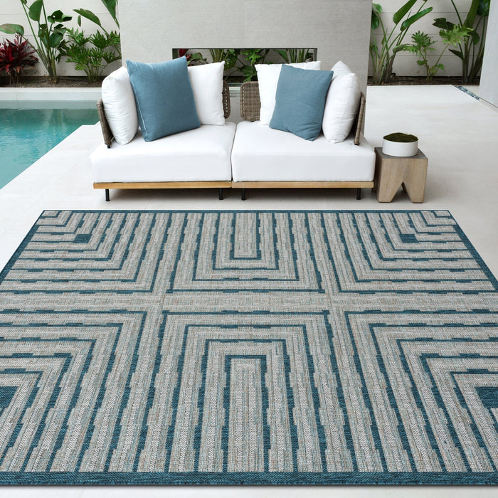 HR Waterproof Geometric Striped Outdoor Rug: Stain/Fade-Resistant #1667