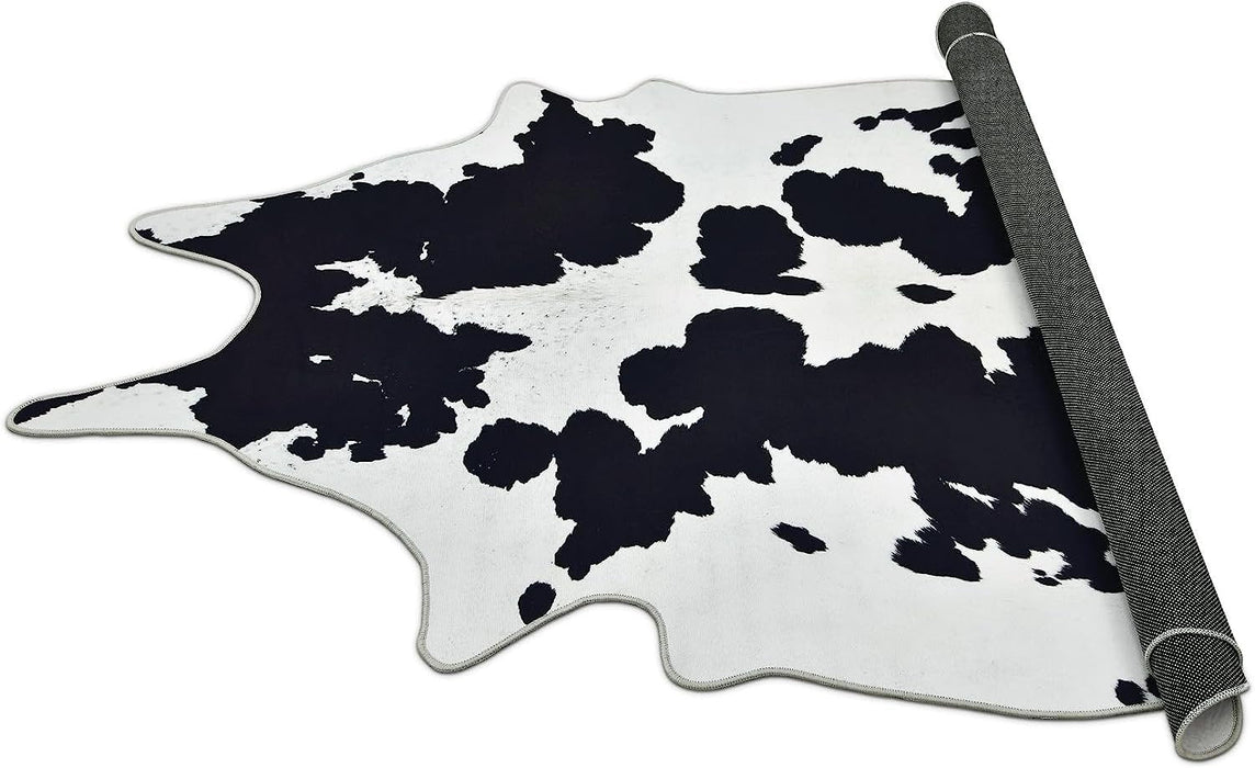 HR Premium Non-Slip Faux Cowhide Black and White Area Rug for Cabin and Lodge #1120