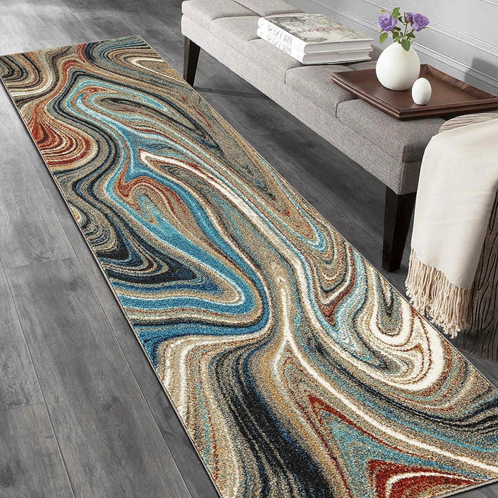 Marble Rugs Grey Blue Multi Color Abstract Livingroom #77