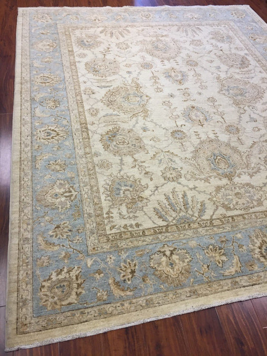 Hand Knotted Pakistani Rug-Ziegler-Sky Blue/Beige/Multi-(7.9 by 9.5 Feet)