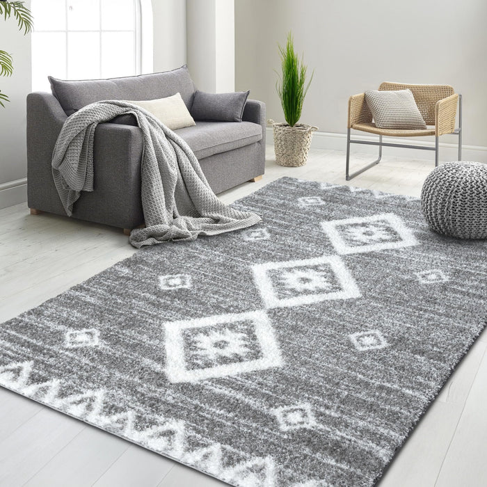 HR Ultra-Soft Shaggy Area Rug with Southwestern Diamond Pattern – Chocolate Brown and White, Plush 1-Inch Pile, Easy Clean, Quick Crease Recovery – Ideal for Living Room