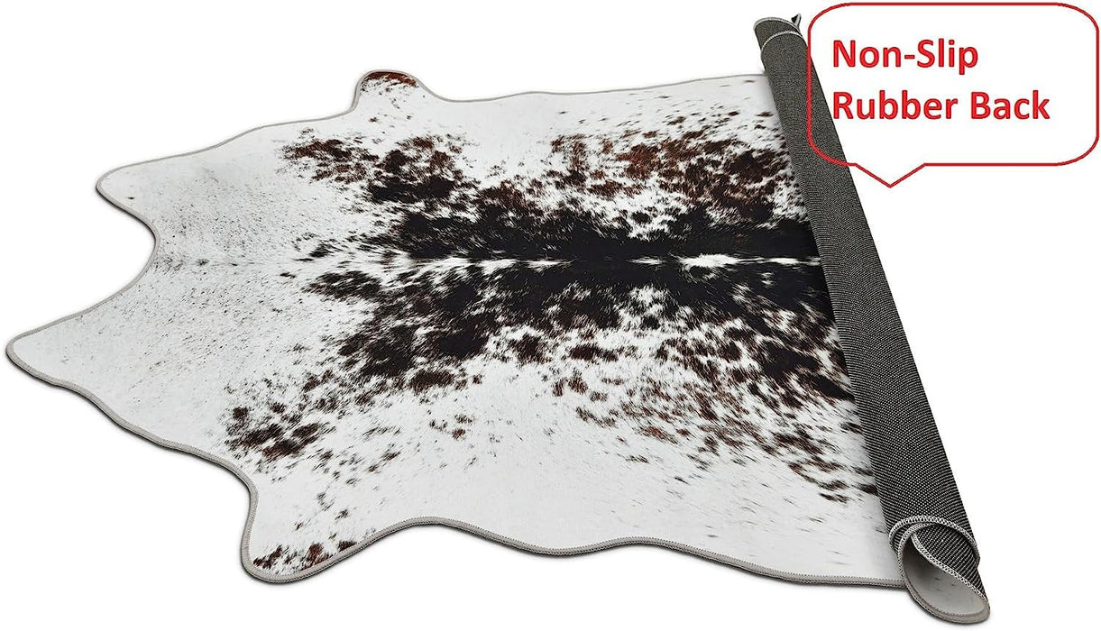 HR Premium Non-Slip Faux Cowhide Black Brown and White Area Rug for Cabin and Lodge #1125