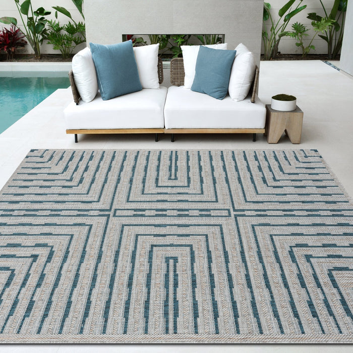 HR Waterproof Geometric Striped Outdoor Rug: Stain/Fade-Resistant #1667