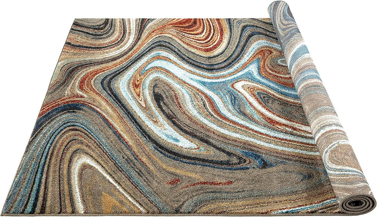 Marble Rugs Grey Blue Multi Color Abstract Livingroom #77