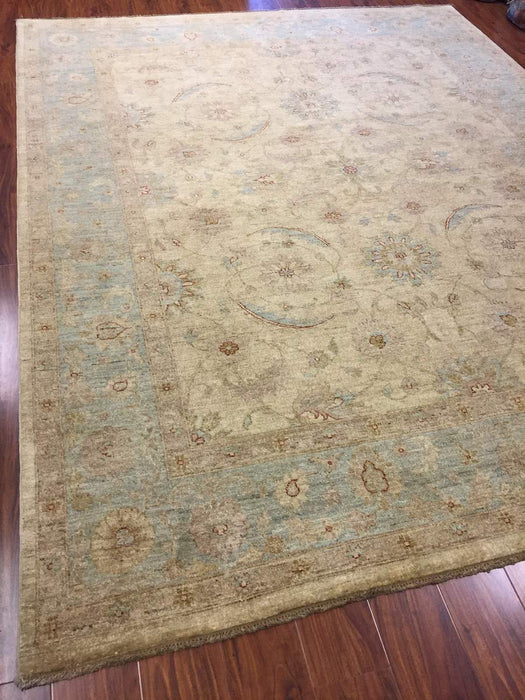 Hand Knotted Pakistani Rug-Ziegler-Sky Blue/Beige/Multi-(10.1 by 8 Feet)