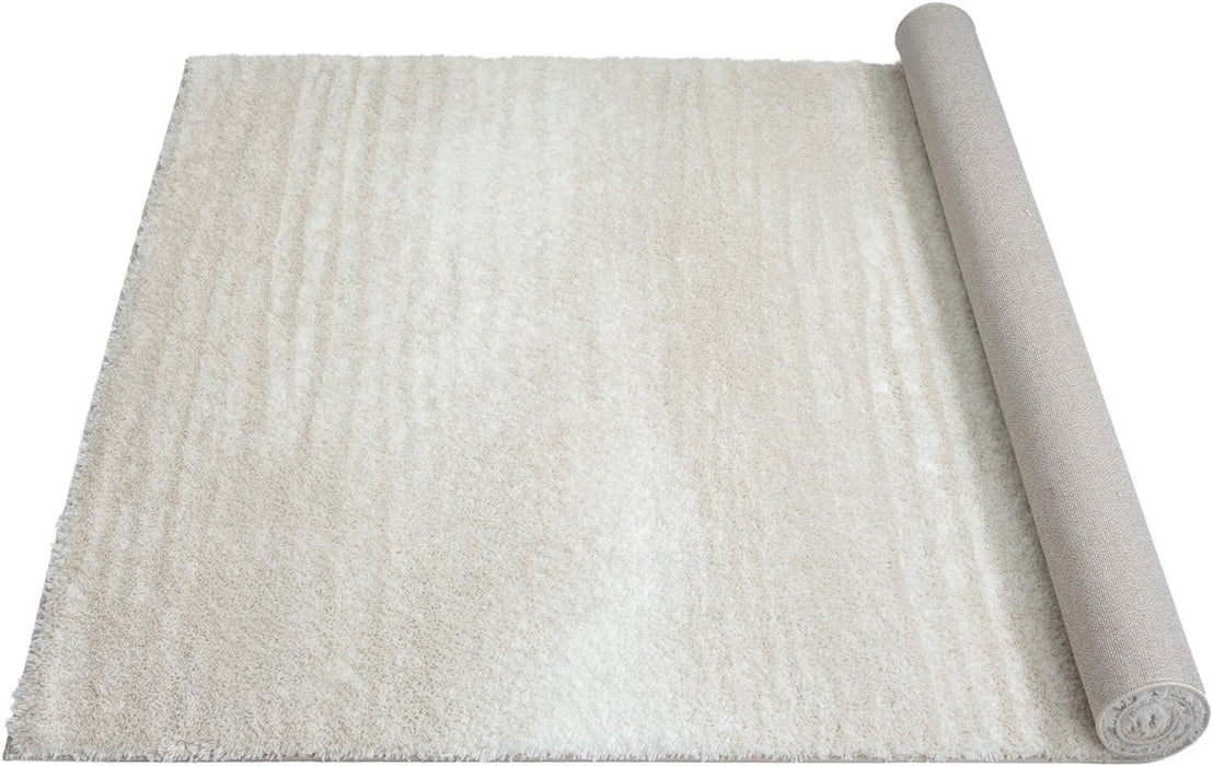 HR Luxurious Beige Shaggy Rug with Deep Pile - Soft Plush Texture, Abstract Pattern, Durable & Comfortable #26228