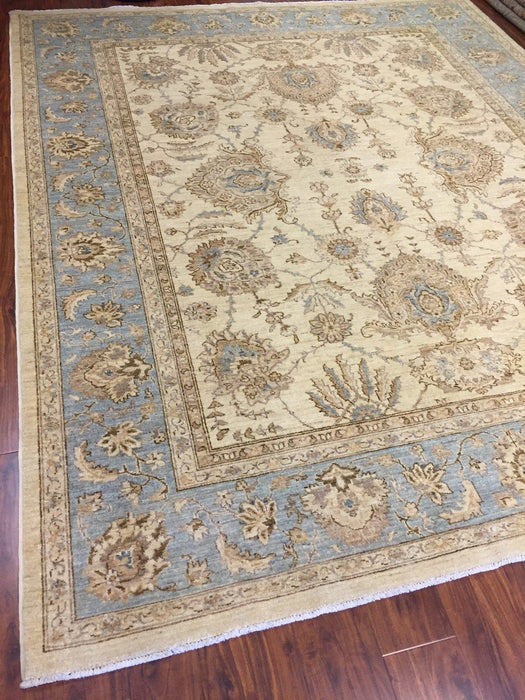 Hand Knotted Pakistani Rug-Ziegler-Sky Blue/Beige/Multi-(7.9 by 9.5 Feet)