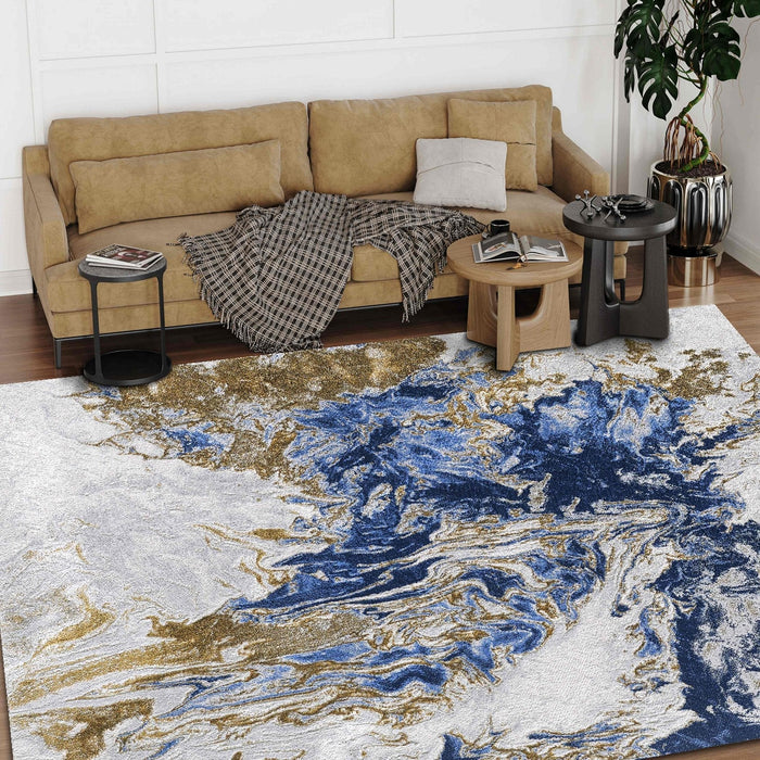 Abrash Rugs Ocean Pattern Gold, Mocha, Blue #50