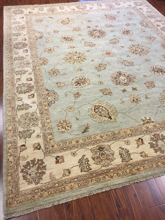 Hand Knotted Pakistani Rug-Ziegler-Sky Blue/Beige/Multi-(9.9 by 8 Feet)