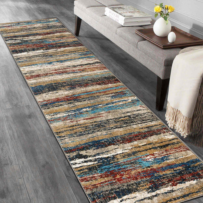 Stripped Design Rugs Blue Burgundy Multi Color Abstract  #96