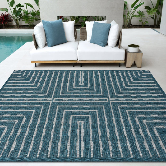 HR Waterproof Geometric Striped Outdoor Rug: Stain/Fade-Resistant #1667