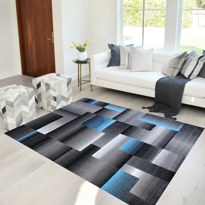 Handcraft Rugs Blue/Silver/Gray Abstract Geometric Modern Squares Pattern Area Rug 2 ft. by 3 ft. (Doormat)