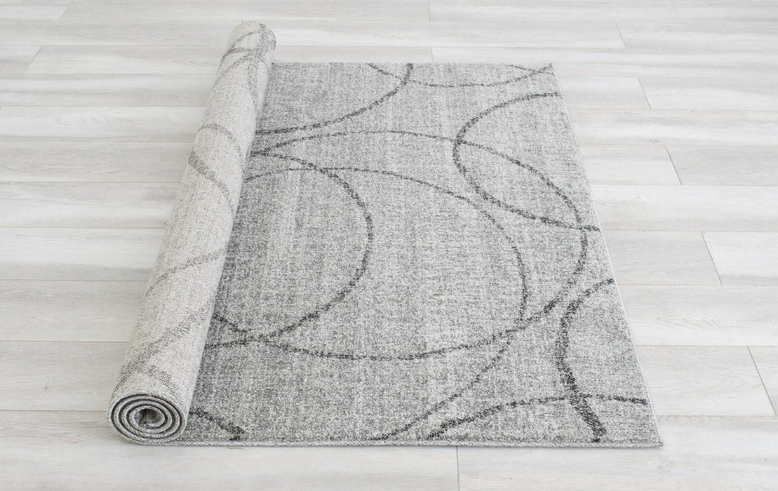 Silver/Ash Gray Circle Pattern Fashion Rug (7x10 feet)