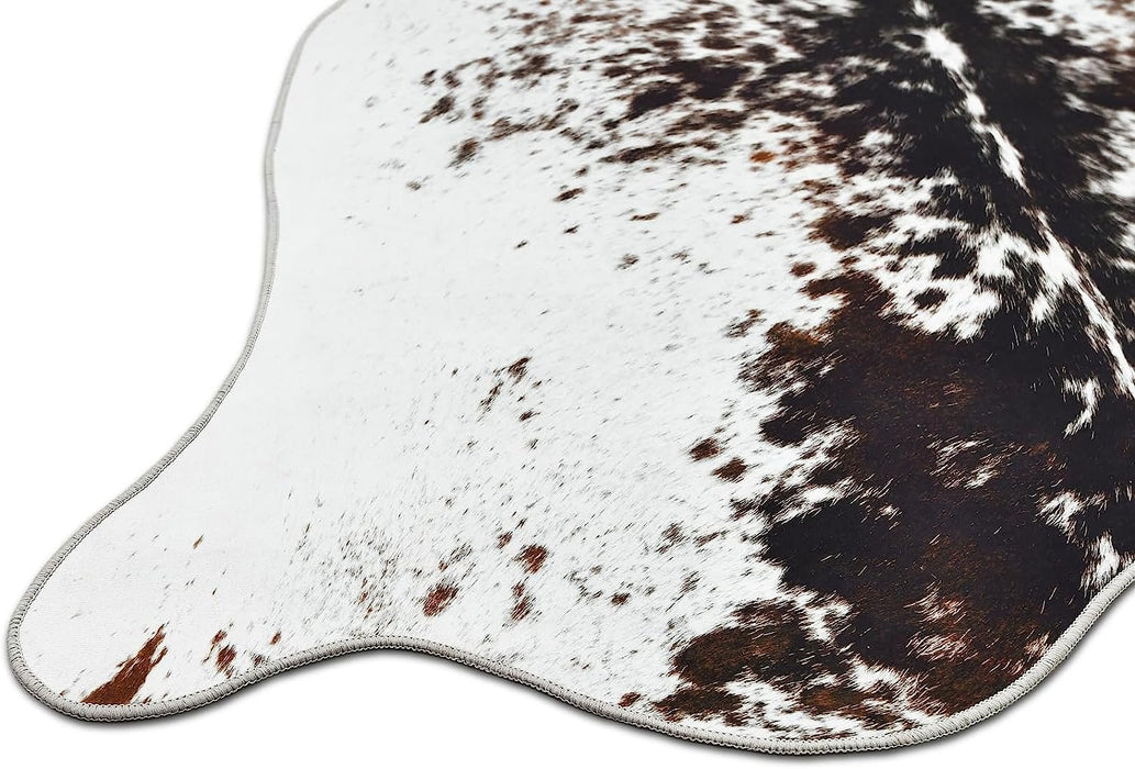 HR Premium Non-Slip Faux Cowhide Black Brown and White Area Rug for Cabin and Lodge #1125