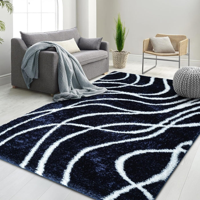 HR Plush Wave-Patterned Shag Rug 1-Inch Thick Soft High Pile, Stain-Resistant Carpet for Living Room #26223