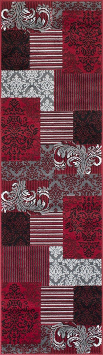 Red Gray Silver Black Abstract Area Rug Modernpatchwork Pattern Frloral (5' x 7')