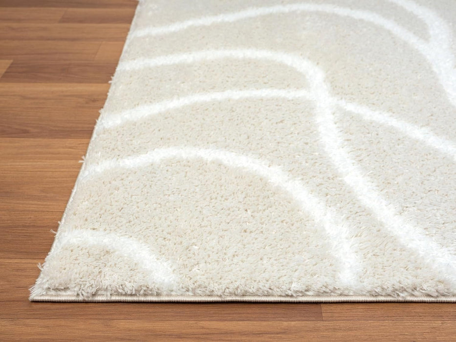 HR Plush Wave-Patterned Shag Rug 1-Inch Thick Soft High Pile, Stain-Resistant Carpet for Living Room #26223