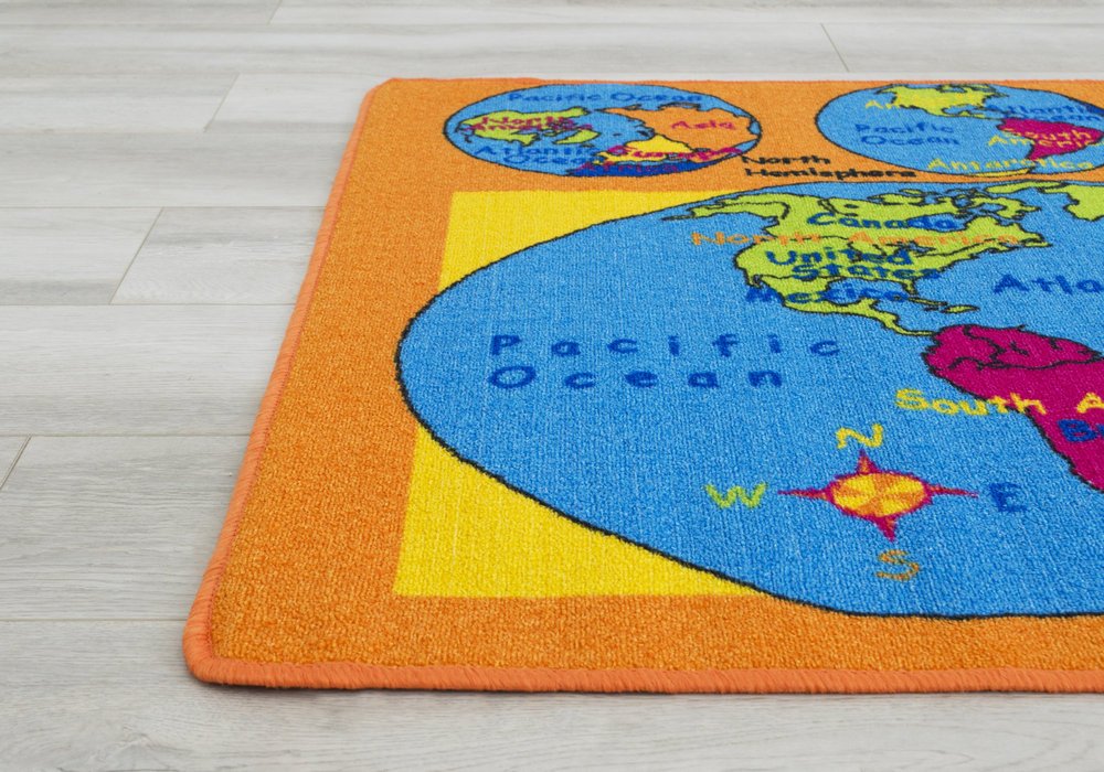 World Map Kids Educational Non-Slip Gel Back Rug