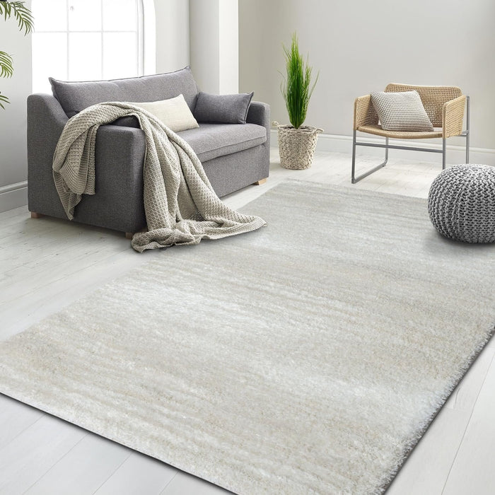 HR Luxurious Beige Shaggy Rug with Deep Pile - Soft Plush Texture, Abstract Pattern, Durable & Comfortable #26228