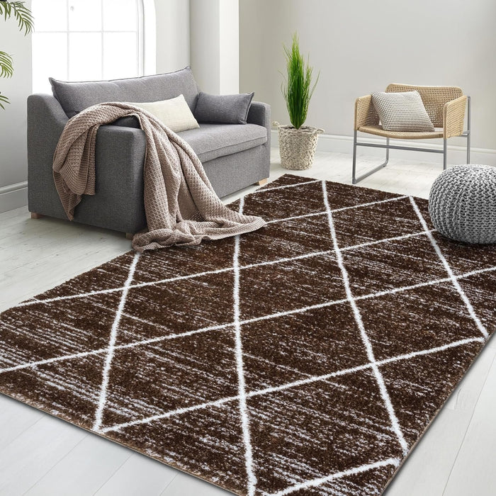 HR Luxurious Moroccan Diamond Shag Rug | Plush 1-Inch-High Pile Soft & Durable Area Rug  #26222