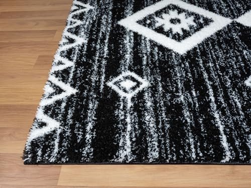 HR Ultra-Soft Shaggy Area Rug with Southwestern Diamond Pattern – Chocolate Brown and White, Plush 1-Inch Pile, Easy Clean, Quick Crease Recovery – Ideal for Living Room