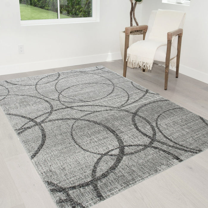 Silver/Ash Gray Circle Pattern Fashion Rug (7x10 feet)