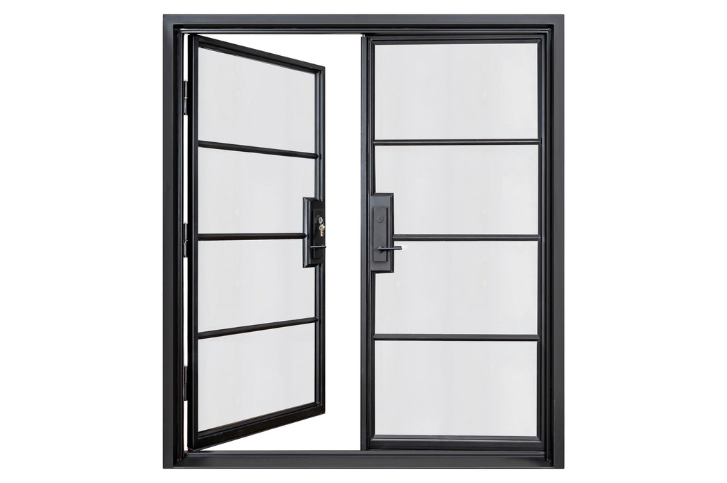 HR Matte Black French Iron Steel Door with Handle and Locks, Left Inswing, Elegant Entrance Door for Home and Office 72 x 81