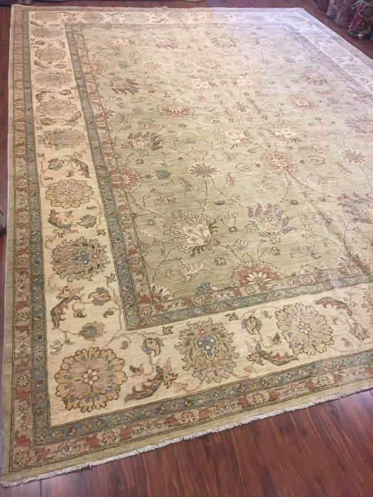 Hand Knotted Pakistani Rug-Ziegler-Gray/Beige/Multi-(13.7 by 10.1 Feet)