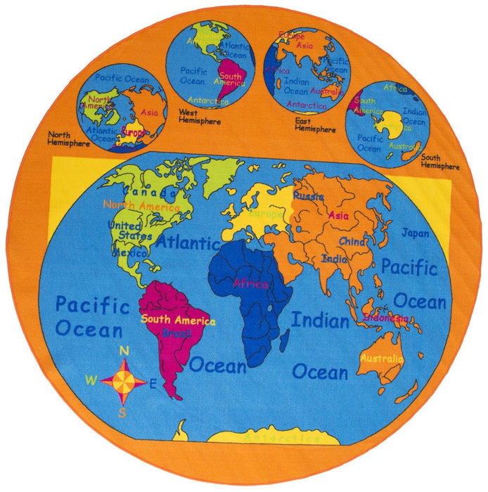 World Map Kids Educational Non-Slip Gel Back Rug