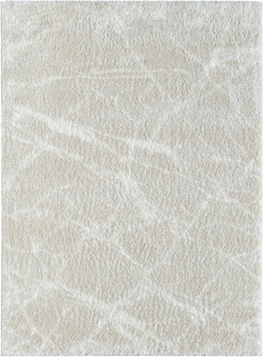 HR Ultra-Soft Cobalt Gold, Beige and White Shaggy Rug with Elegant Marble Pattern