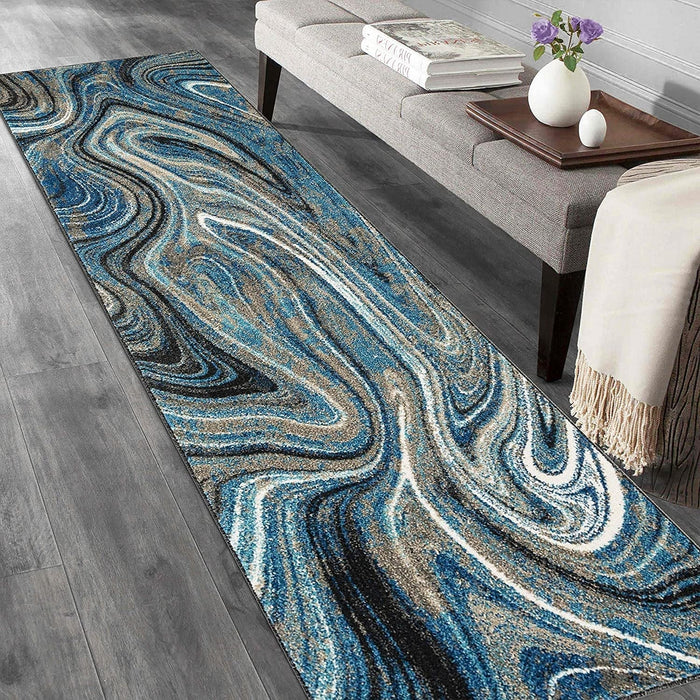 Marble Rugs Grey Blue Multi Color Abstract #77