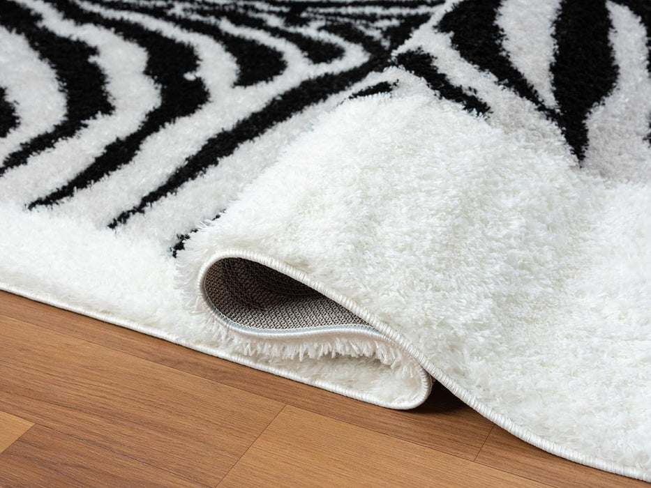 HR Plush Black & White Zebra Pattern Shag Rug Thick Pile, High-End, Soft & Cozy Floor Carpet # 26225