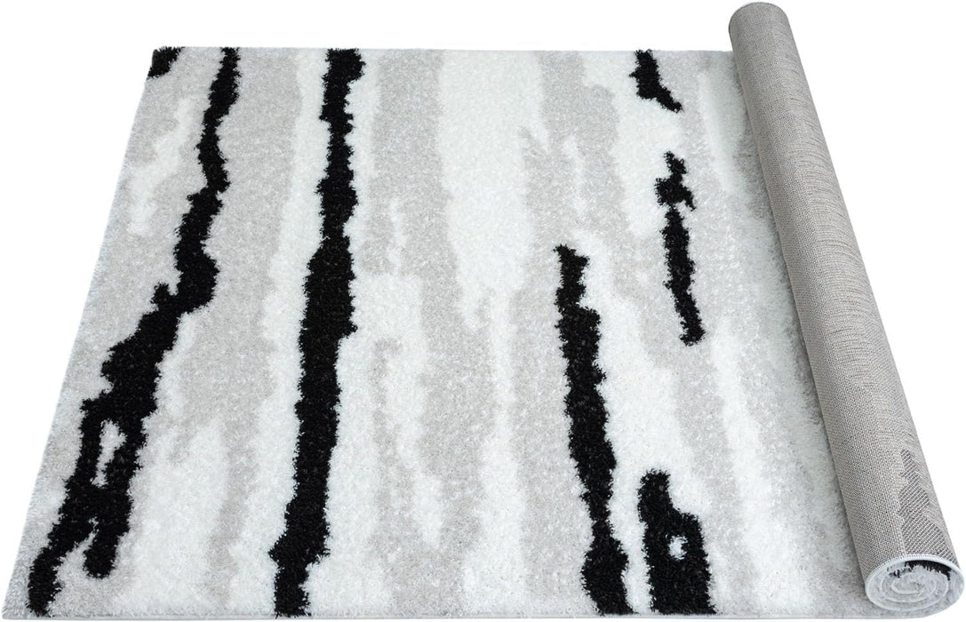 HR Modern Abstract Shag Area Rug Luxurious Soft Plush Texture for Contemporary Home Decor, #26224