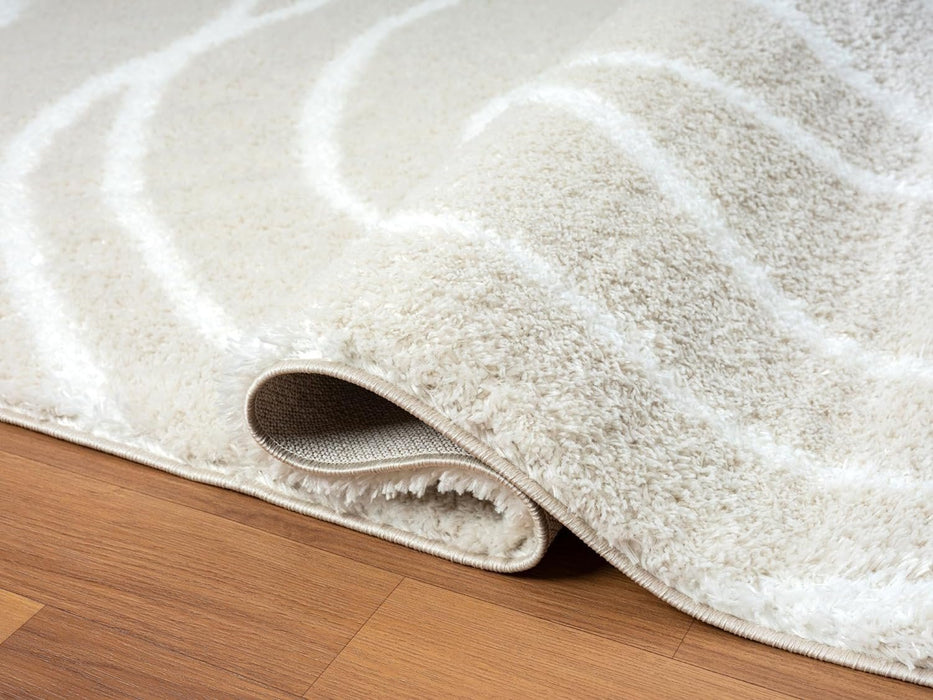 HR Plush Wave-Patterned Shag Rug 1-Inch Thick Soft High Pile, Stain-Resistant Carpet for Living Room #26223