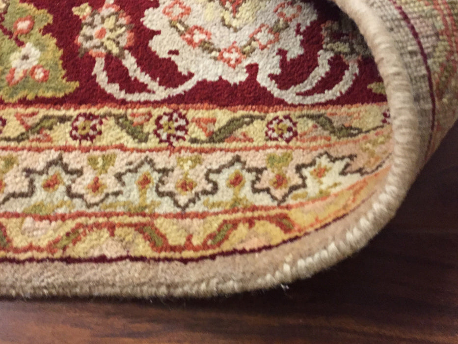 Authentic Handmade fine Indiaian Rug-Wool Floral Pattern-Light Olive/Burgundy-(8 by 10.2 Feet)