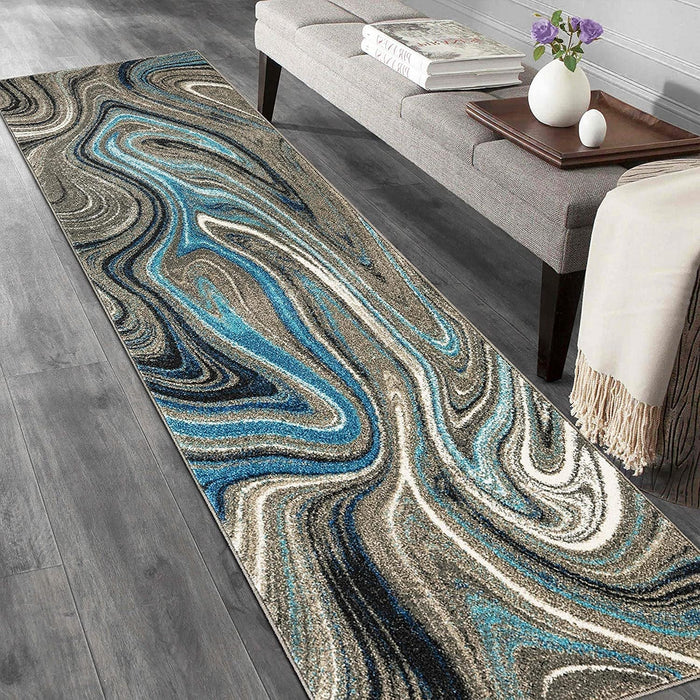 Marble Rugs Grey Blue Multi Color Abstract #77