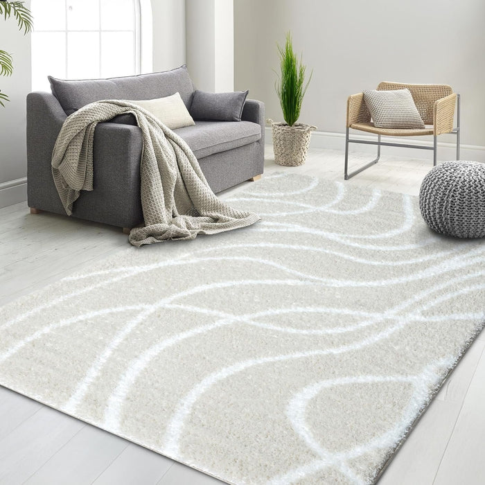 HR Plush Wave-Patterned Shag Rug 1-Inch Thick Soft High Pile, Stain-Resistant Carpet for Living Room #26223