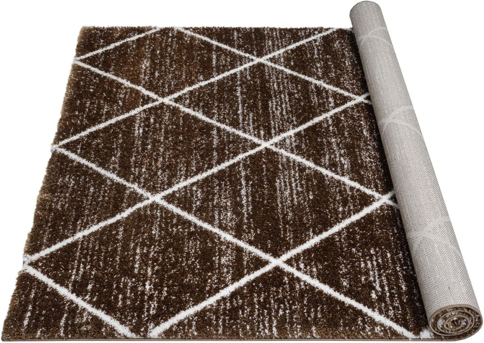 HR Luxurious Moroccan Diamond Shag Rug | Plush 1-Inch-High Pile Soft & Durable Area Rug  #26222