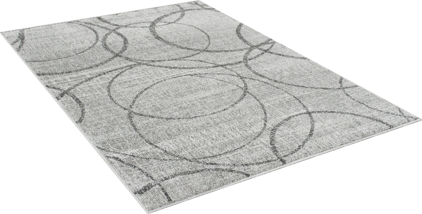 Silver/Ash Gray Circle Pattern Fashion Rug (7x10 feet)